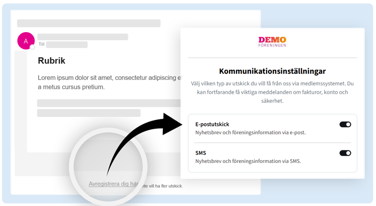 Kommunikationsinställningar i Föreningssupports medlemssystem