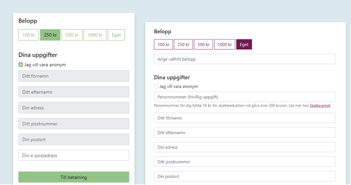 Formulär för gåvohantering till Förening